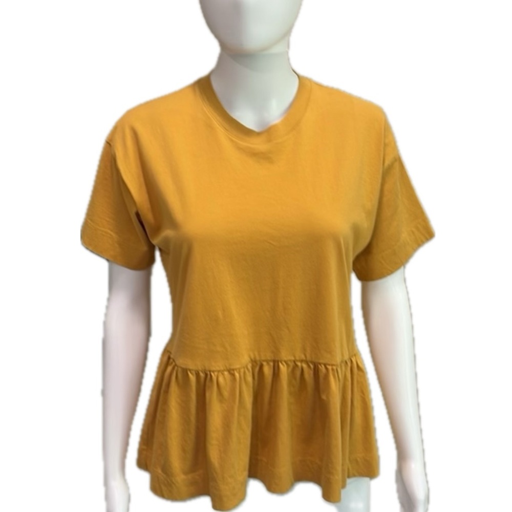 Aritzia Wilfred Oversized Babydoll Tee Size XXS Marigold Peplum Ruffle Hem Crew